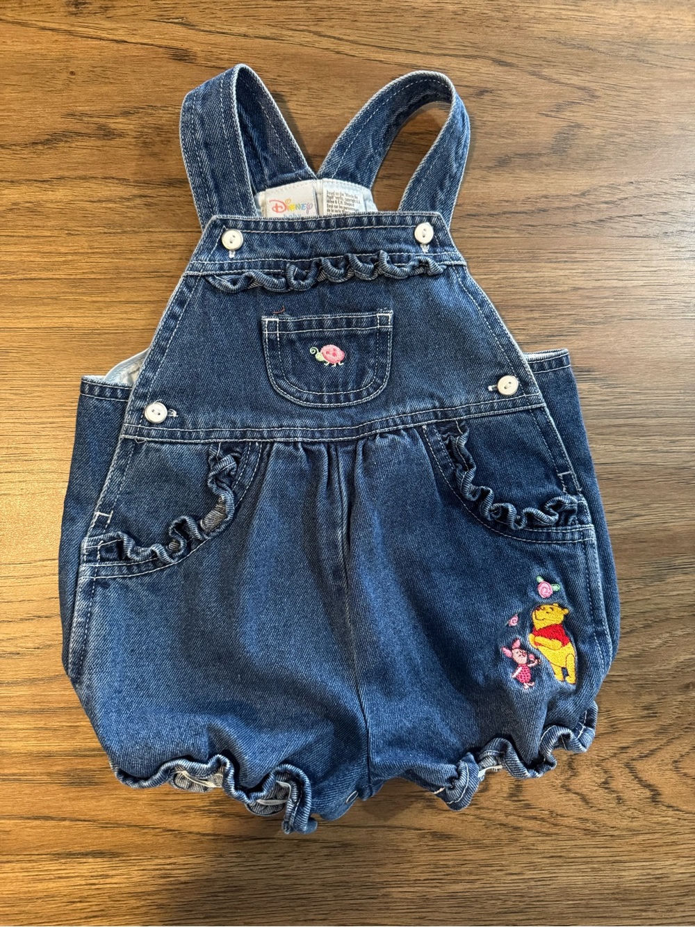 Winnie the Pooh Ruffled Overalls Blue Denim Vintage y2k Disney - Picture 2 of 6